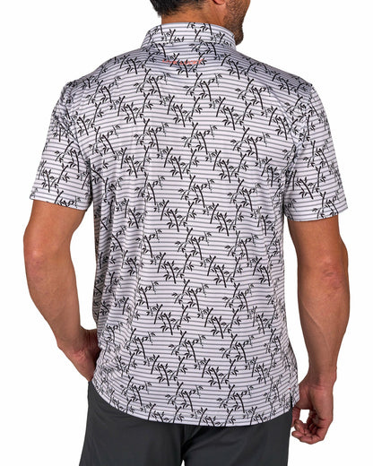 Trendy Bamboo Patterned Men's Golf Polo with Subtle Stripes