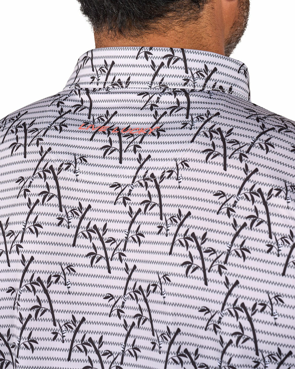 Trendy Bamboo Patterned Men's Golf Polo with Subtle Stripes