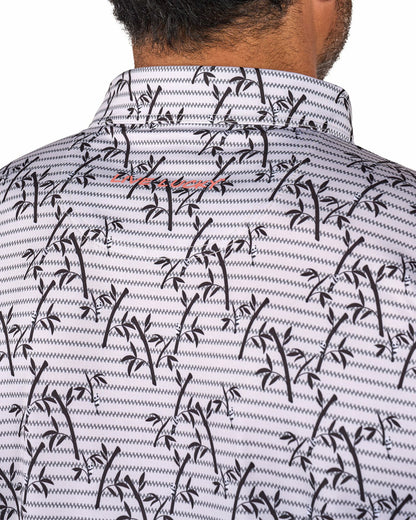 Trendy Bamboo Patterned Men's Golf Polo with Subtle Stripes