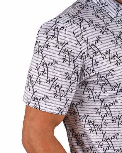 Trendy Bamboo Patterned Men's Golf Polo with Subtle Stripes