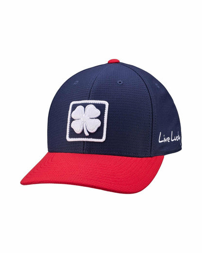 Unisex Adjustable Red and Navy Hat with Embroidered Clover Logo