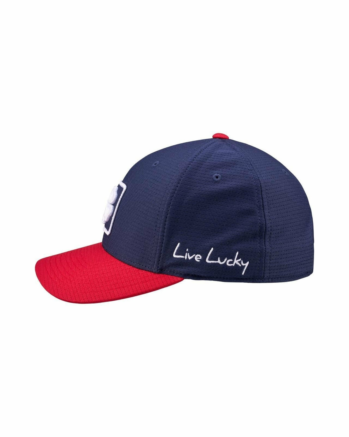 Unisex Adjustable Red and Navy Hat with Embroidered Clover Logo