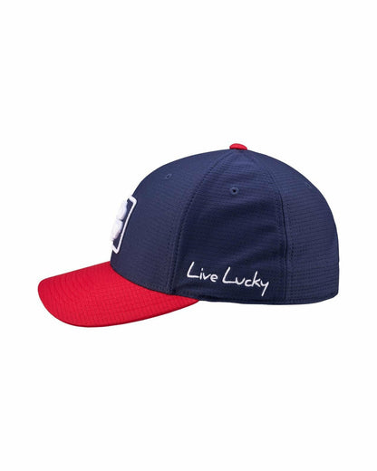 Unisex Adjustable Red and Navy Hat with Embroidered Clover Logo