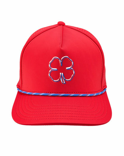 Perforated Red Golf Hat with Chrome Clover and Rope