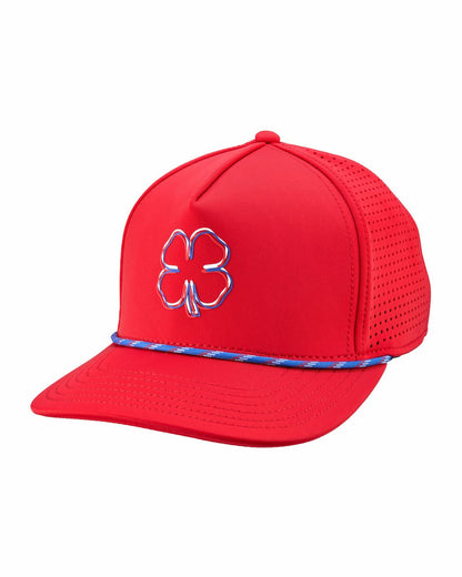 Perforated Red Golf Hat with Chrome Clover and Rope