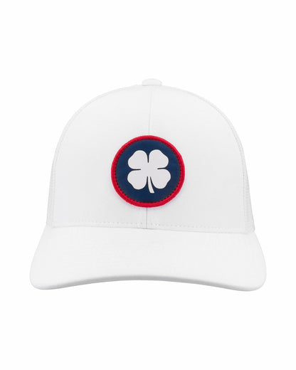 White Mesh Golf Hat with Patriotic Clover Logo