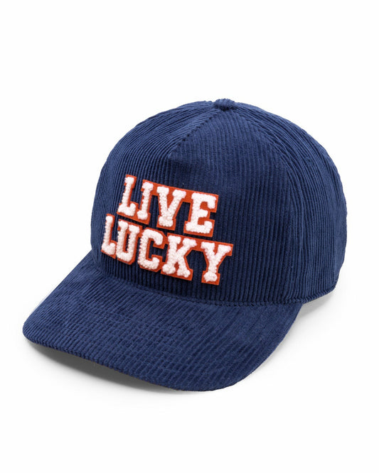 Vintage Navy Corduroy Hat with Live Lucky Logo