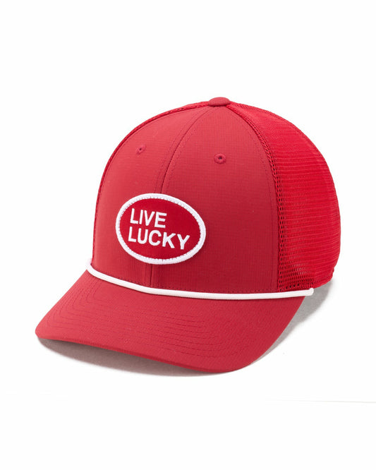 Vintage Red Trucker Hat with Live Lucky Logo