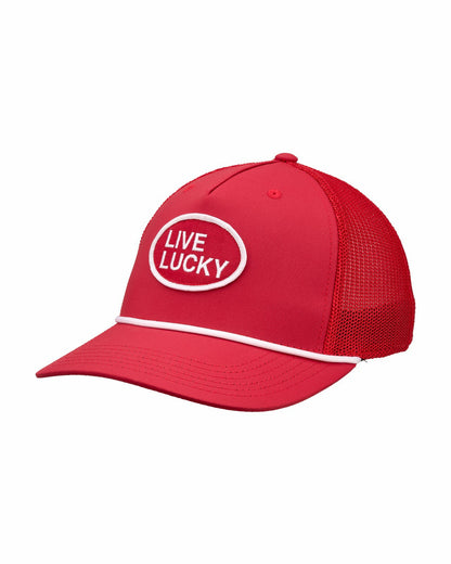 Vintage Red Trucker Hat with Live Lucky Logo