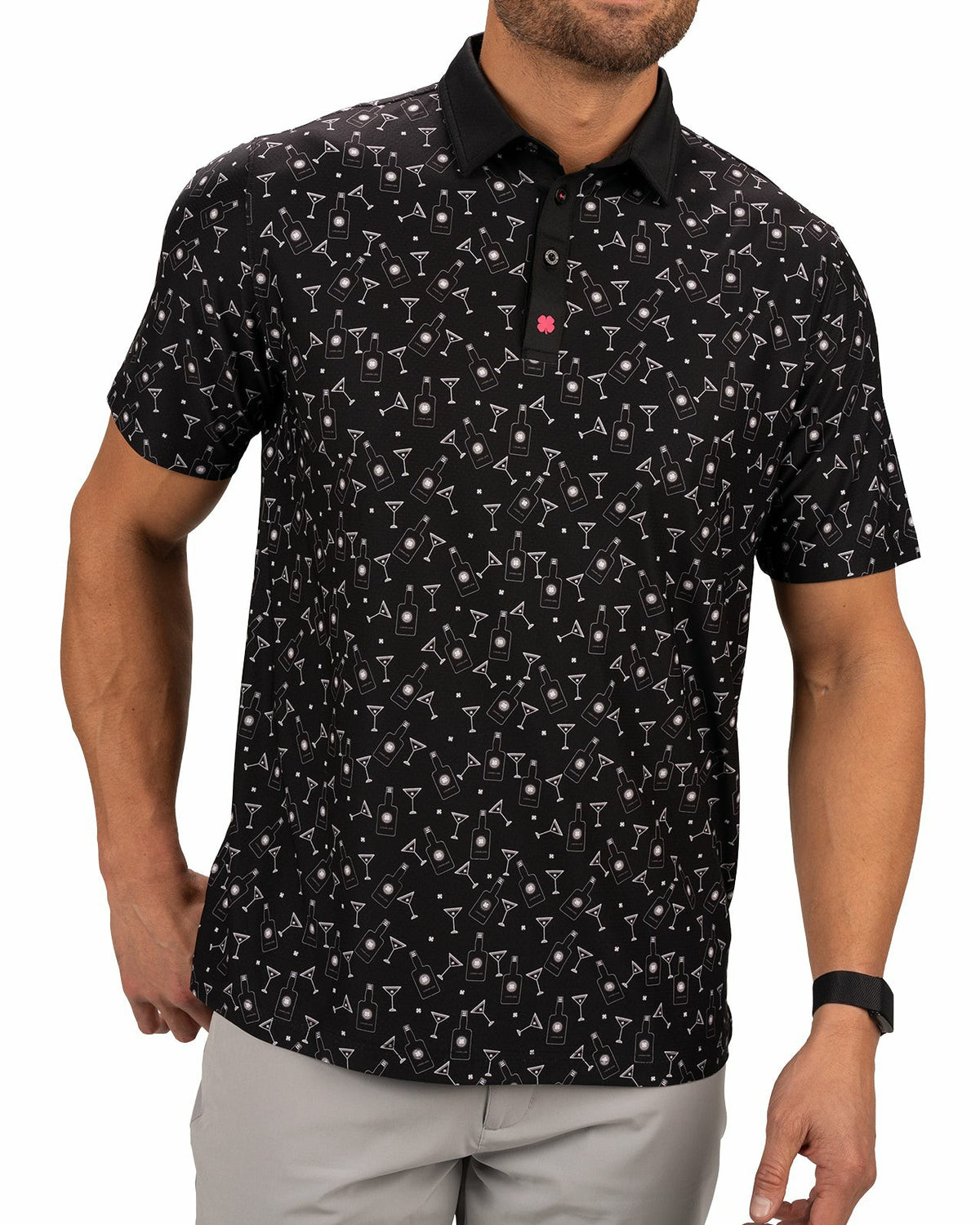 Fun, Black White-Patterned Spirit-Themed Men's Golf Polo