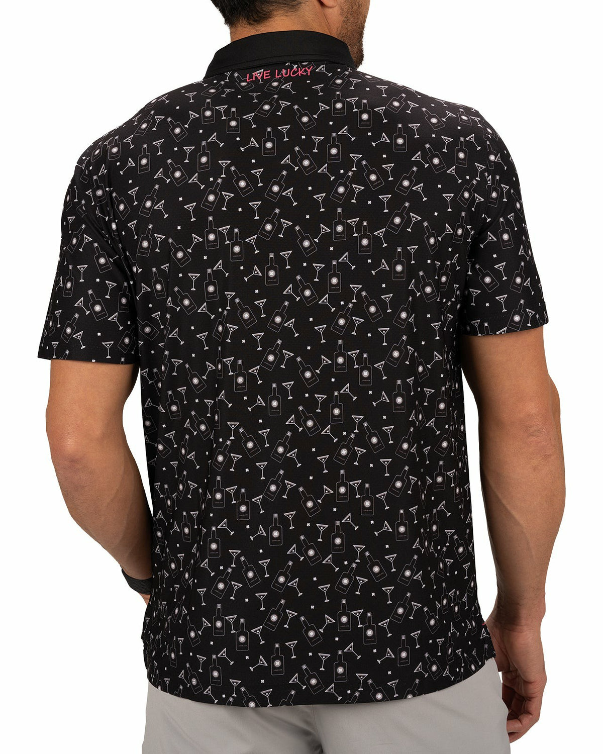 Fun, Black White-Patterned Spirit-Themed Men's Golf Polo