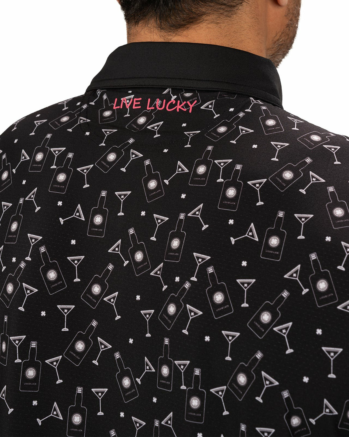 Fun, Black White-Patterned Spirit-Themed Men's Golf Polo