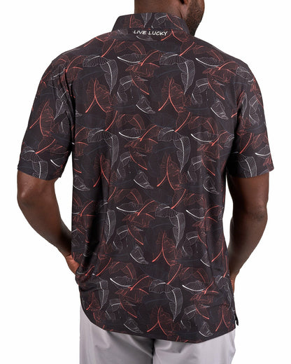 Stylish Black Palm Leaf Patterned Polo for Golf or Business