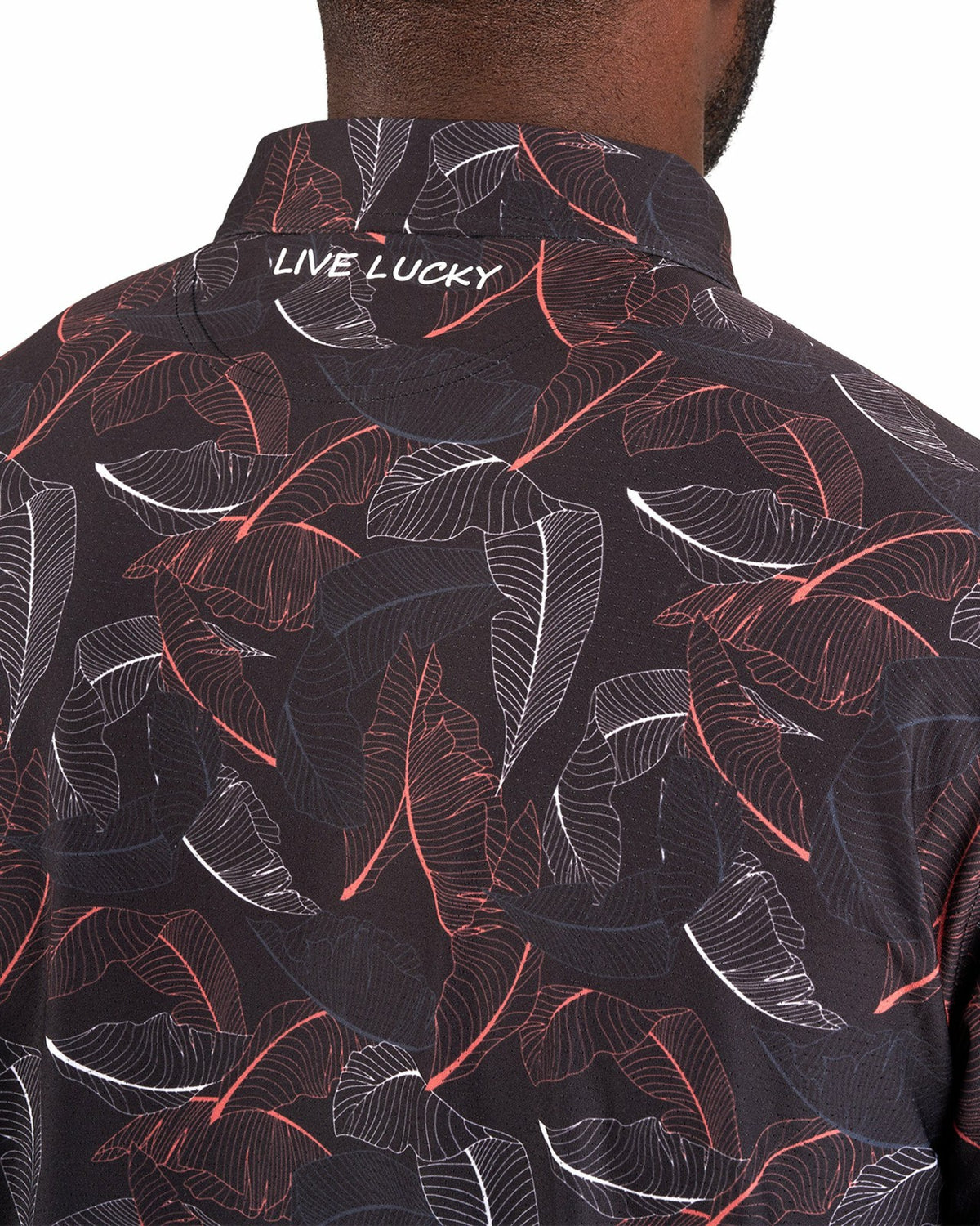 Stylish Black Palm Leaf Patterned Polo for Golf or Business