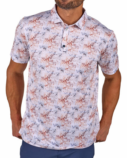 Versatile White Tropical Patterned Golf or Business Polo