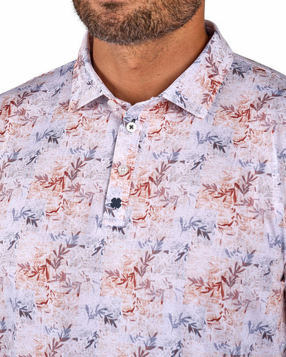Versatile White Tropical Patterned Golf or Business Polo