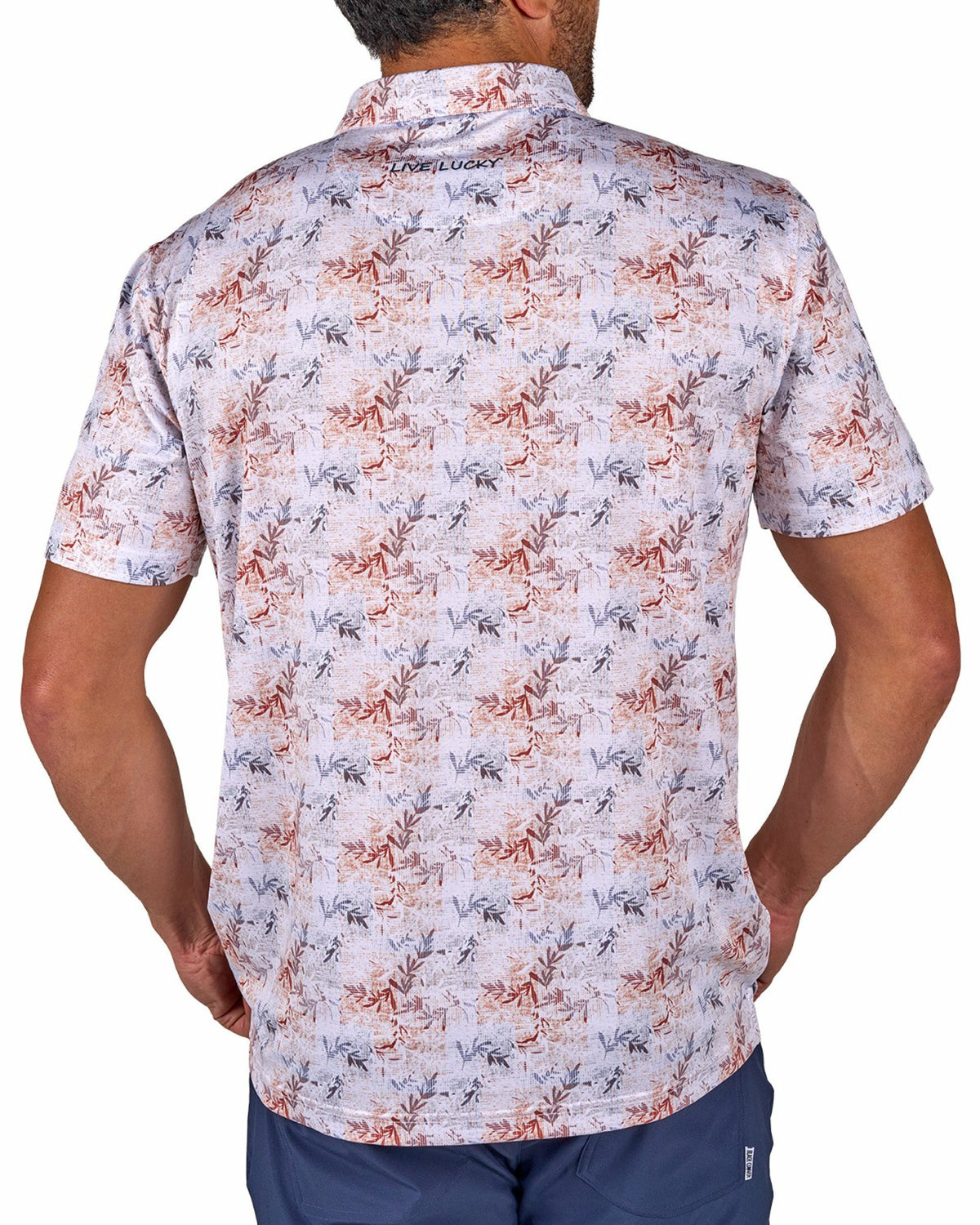 Versatile White Tropical Patterned Golf or Business Polo