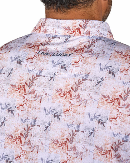 Versatile White Tropical Patterned Golf or Business Polo