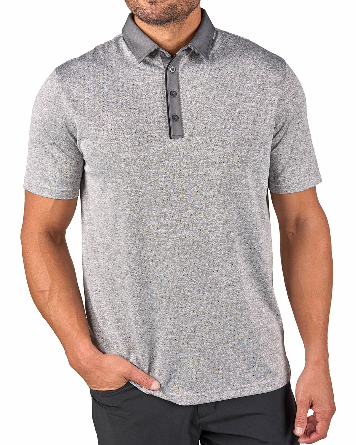 Men's Textured Grey Patterned Polo for Golf or Business