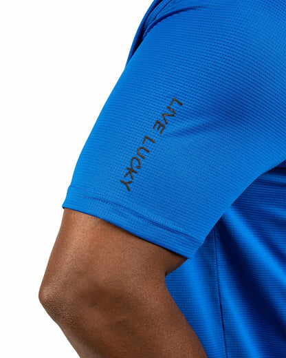 Men’s Recycled Blue Polo with Stretch for Golf and Office Wear