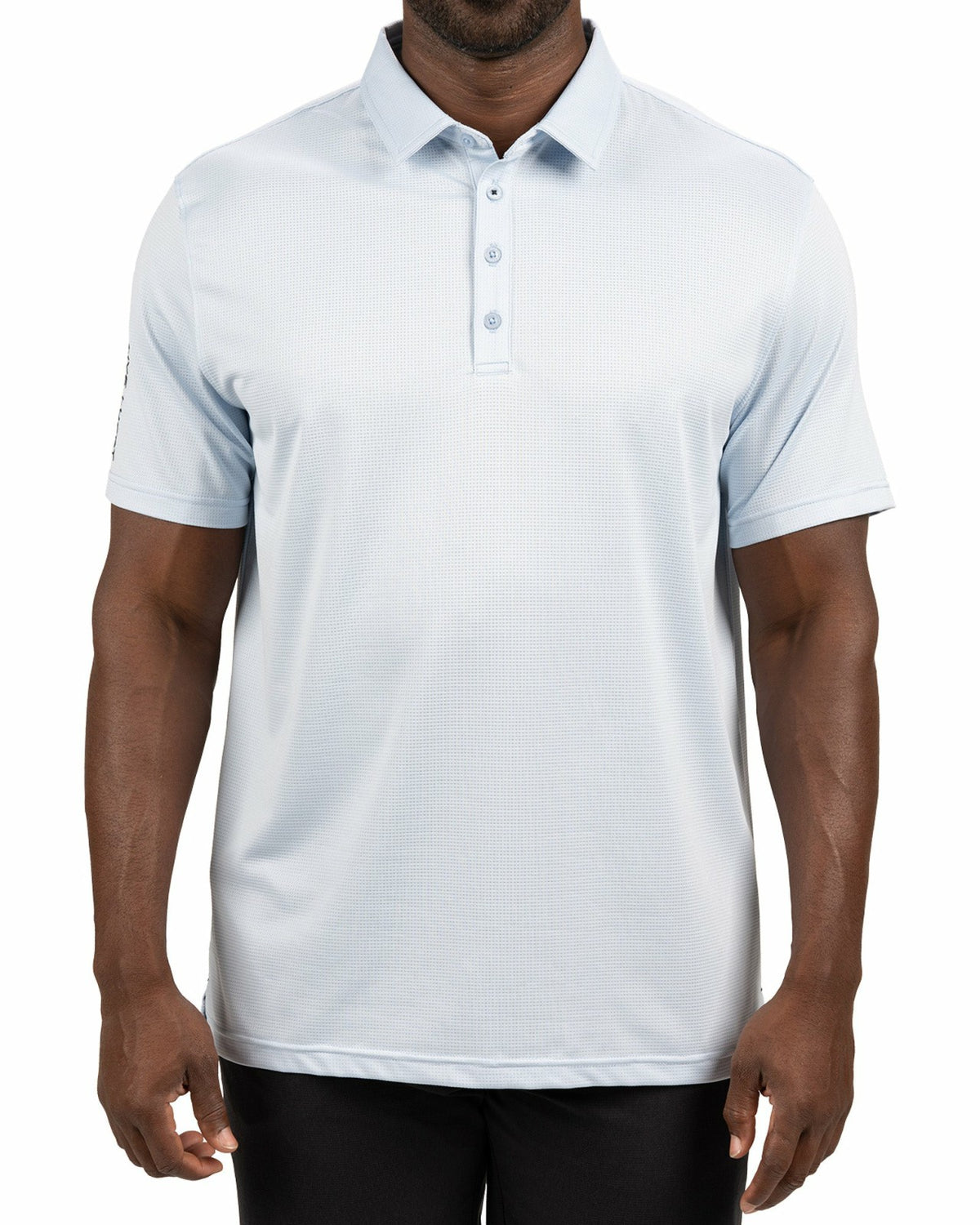 Men’s Light Blue Recycled‑Poly 4‑Way Stretch Polo for Golf & Office