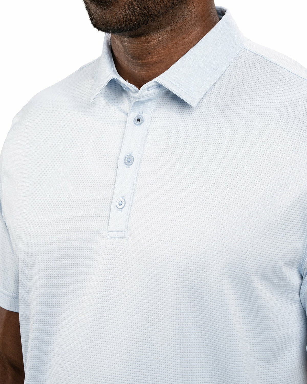 Men’s Light Blue Recycled‑Poly 4‑Way Stretch Polo for Golf & Office