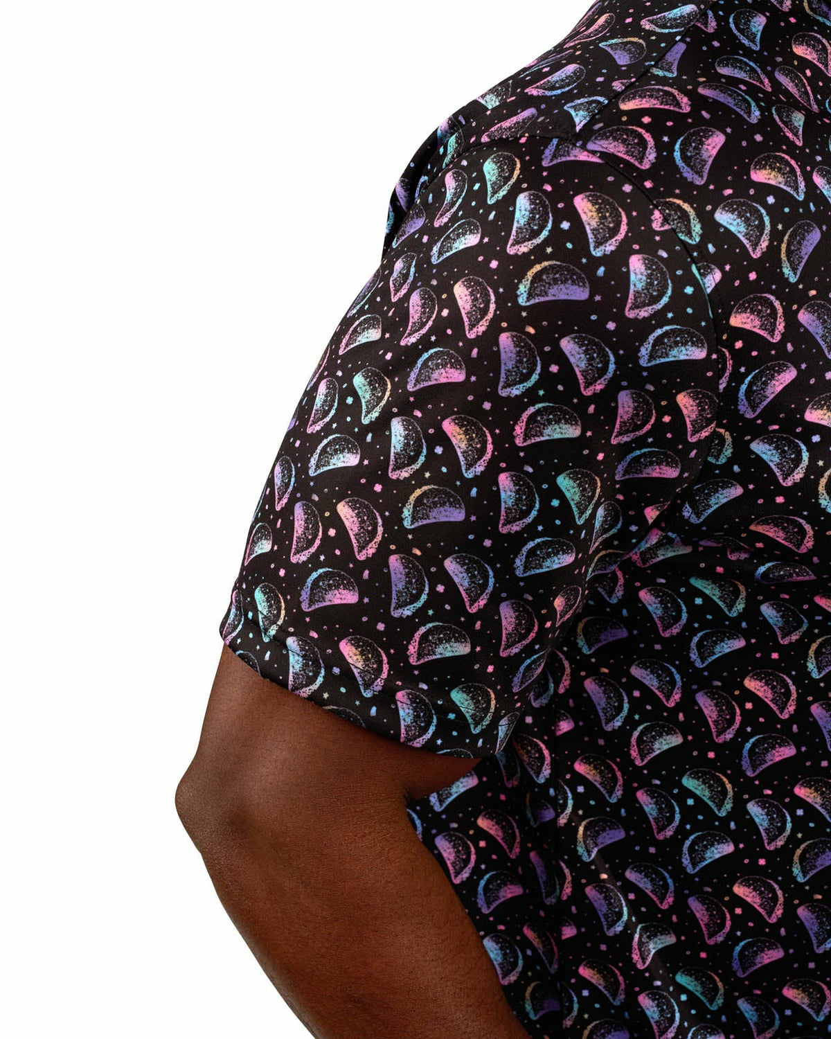 Men's Breathable Black Polo with Playful Neon Taco Print for Golf and Business