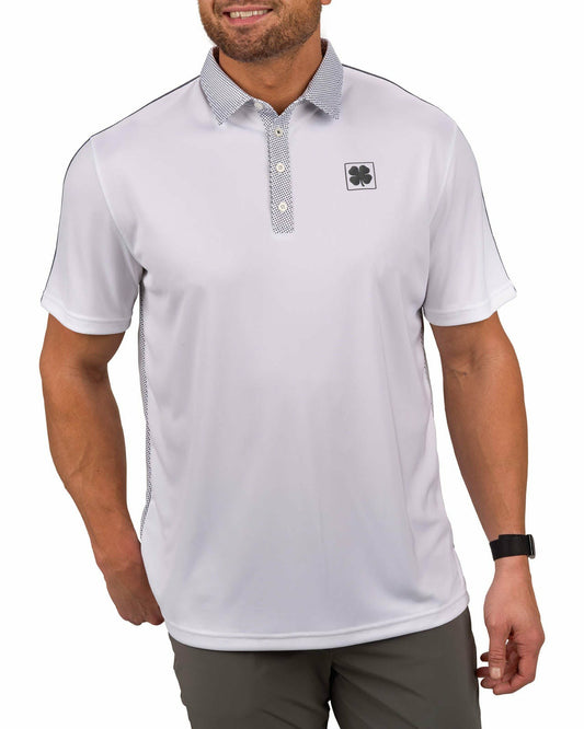 Men's White and Black Polka Dot Polo for Golf or Business