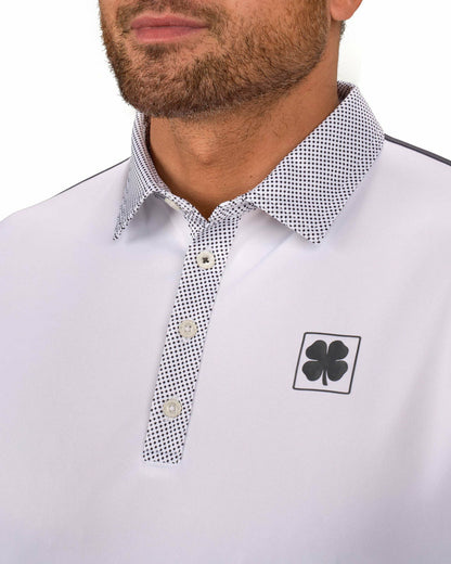 Men's White and Black Polka Dot Polo for Golf or Business