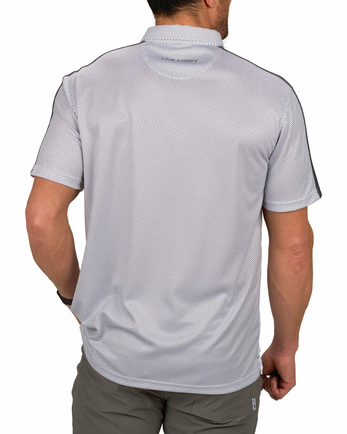 Men's White and Black Polka Dot Polo for Golf or Business