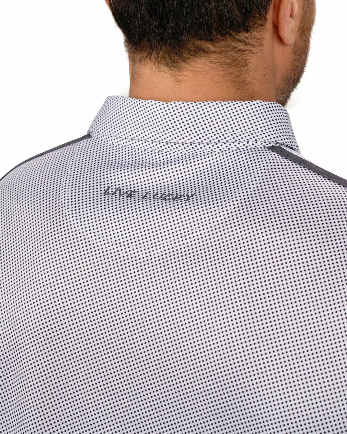 Men's White and Black Polka Dot Polo for Golf or Business