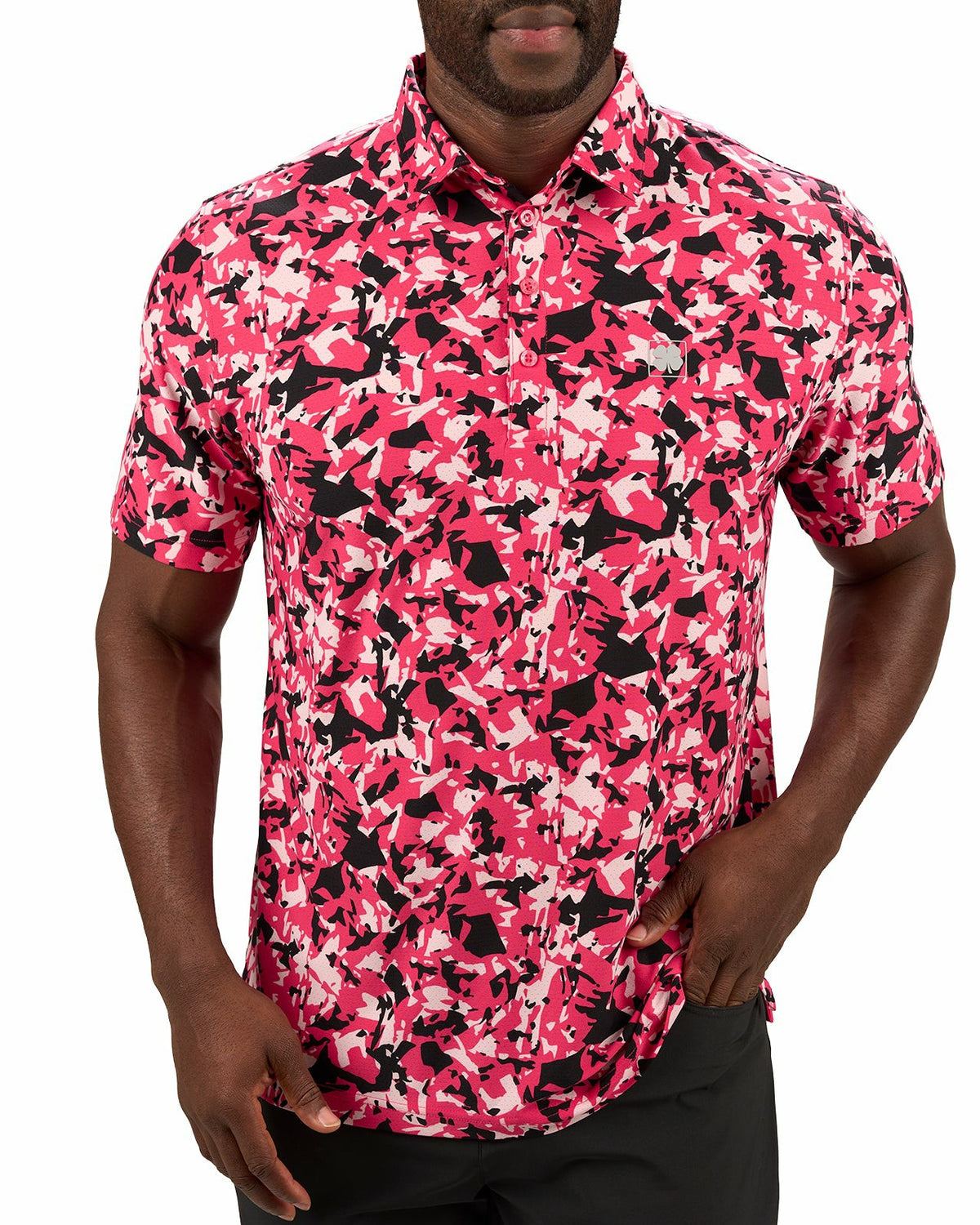 Modern Pink and Black Camo Patterned Golf or Business Polo