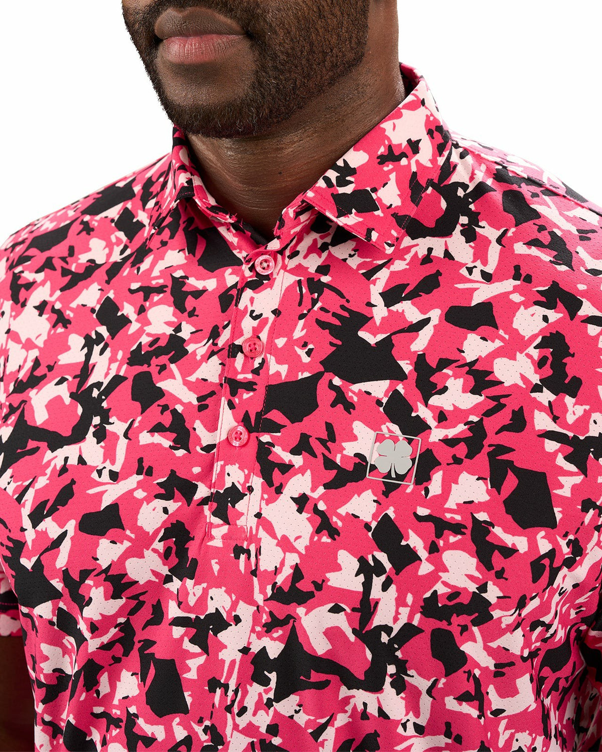 Modern Pink and Black Camo Patterned Golf or Business Polo