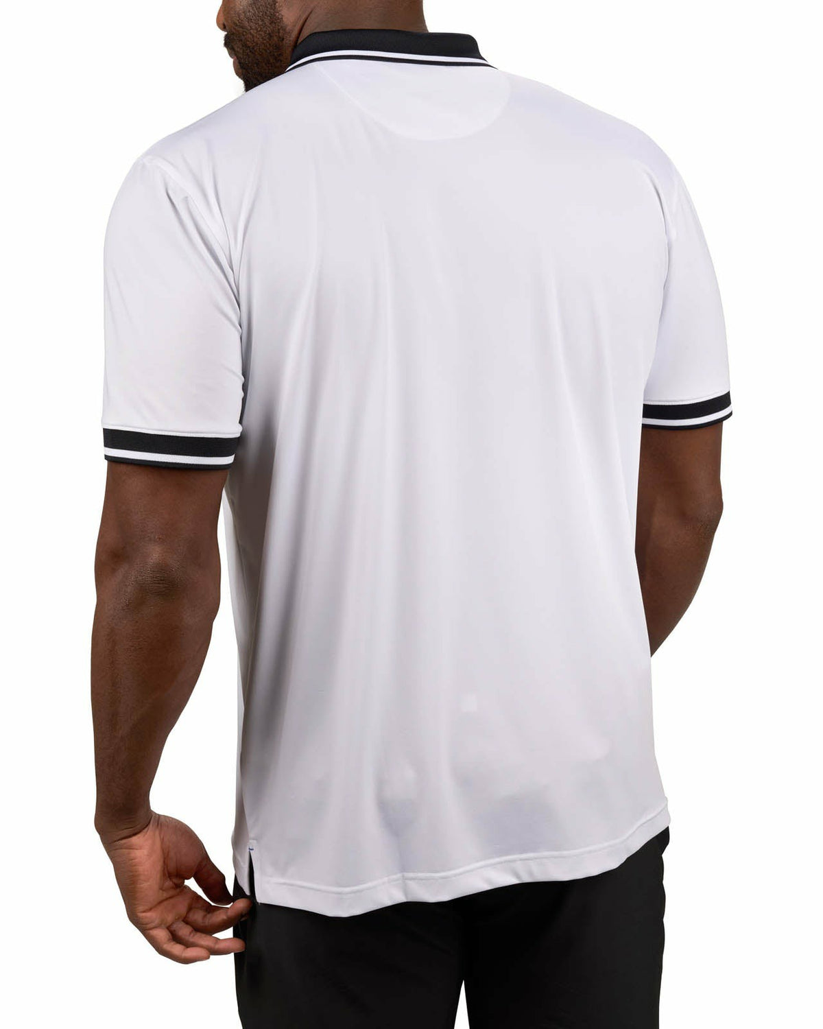 Men's Soft Solid White Polo with Black Trim Collar and Cuffs