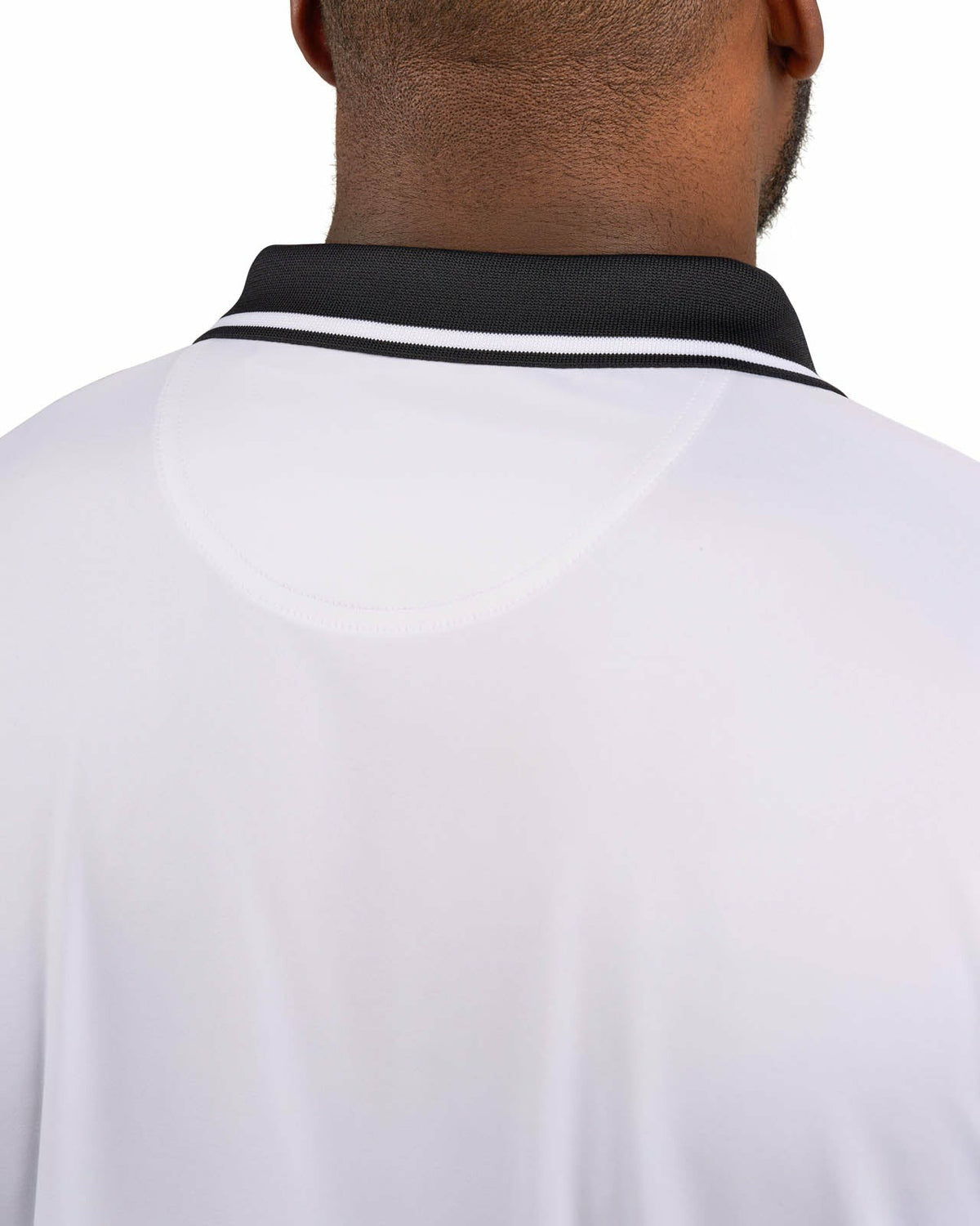 Men's Soft Solid White Polo with Black Trim Collar and Cuffs