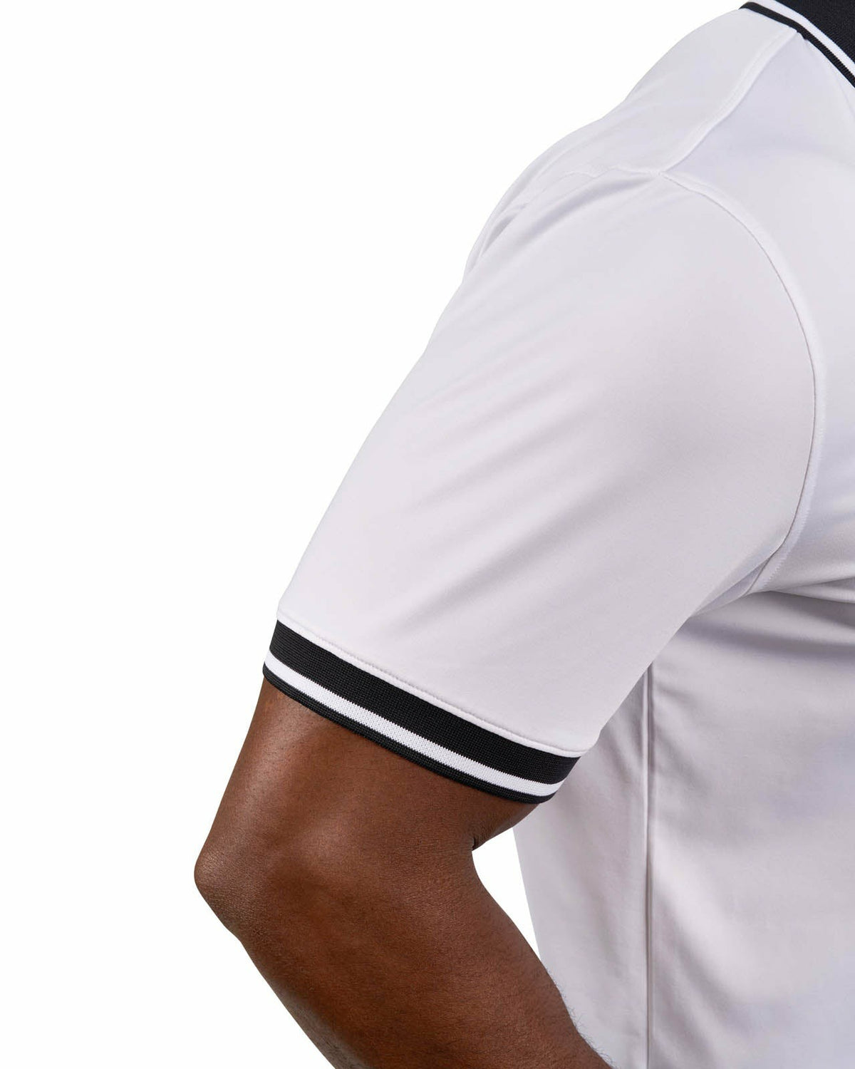 Men's Soft Solid White Polo with Black Trim Collar and Cuffs