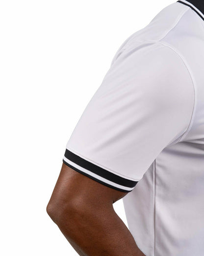 Men's Soft Solid White Polo with Black Trim Collar and Cuffs