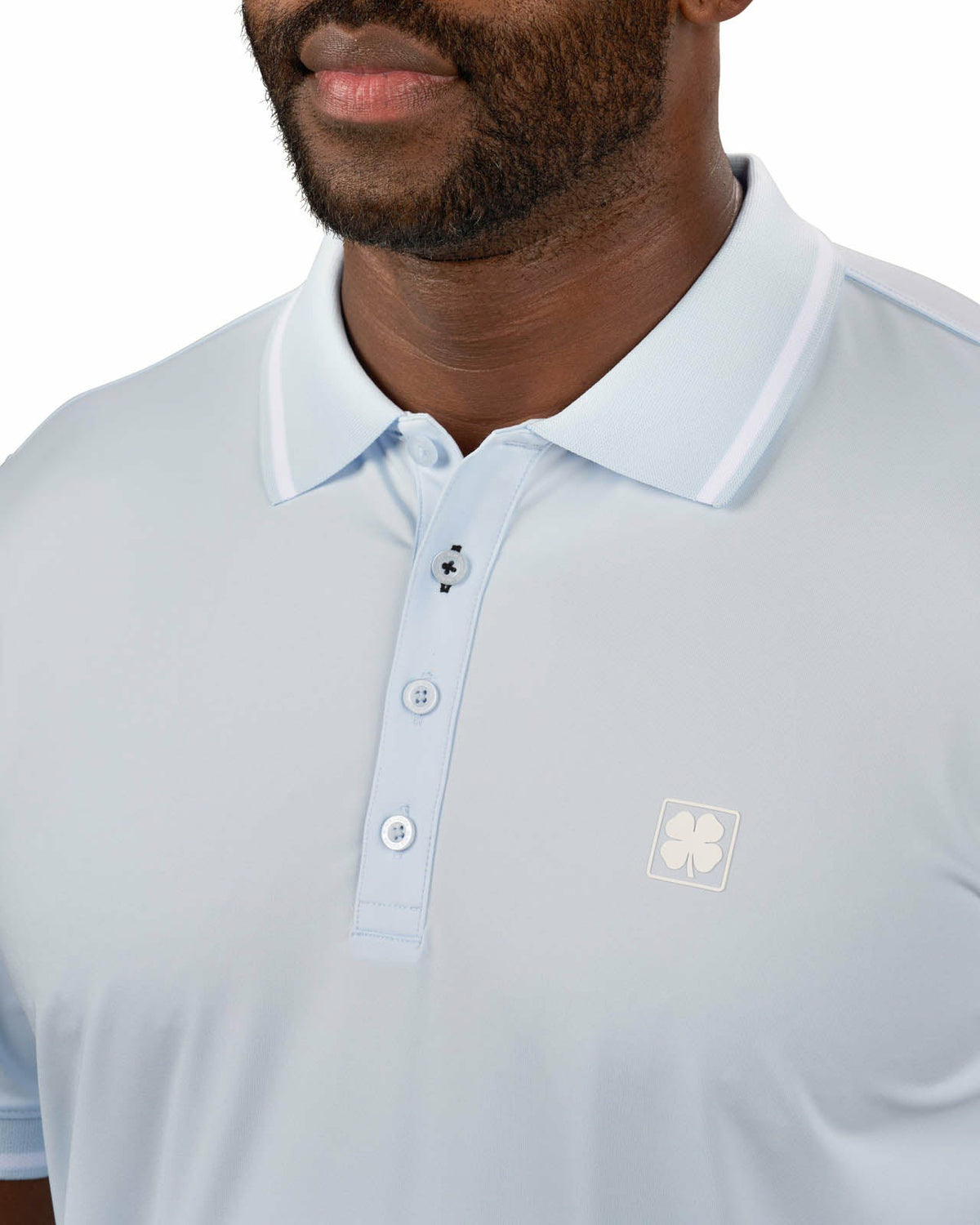 Men's Soft Light Blue Polo with No Curl Knit Collar and Cuffs