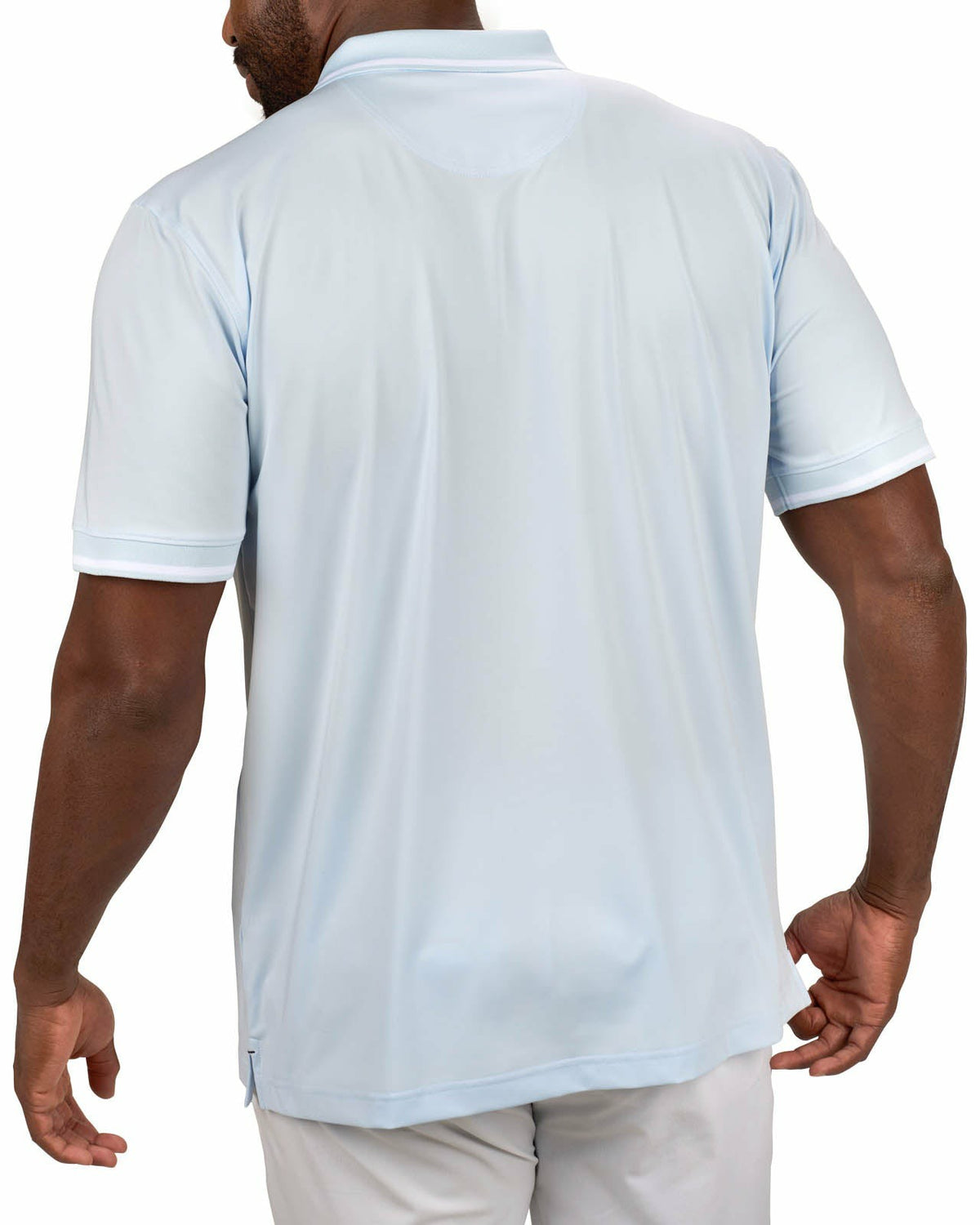Men's Soft Light Blue Polo with No Curl Knit Collar and Cuffs