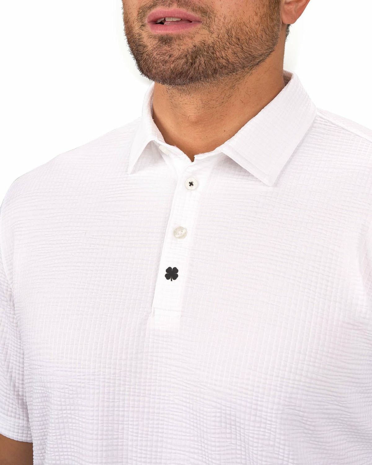 Men's White Textured Interlock Golf or Business Polo