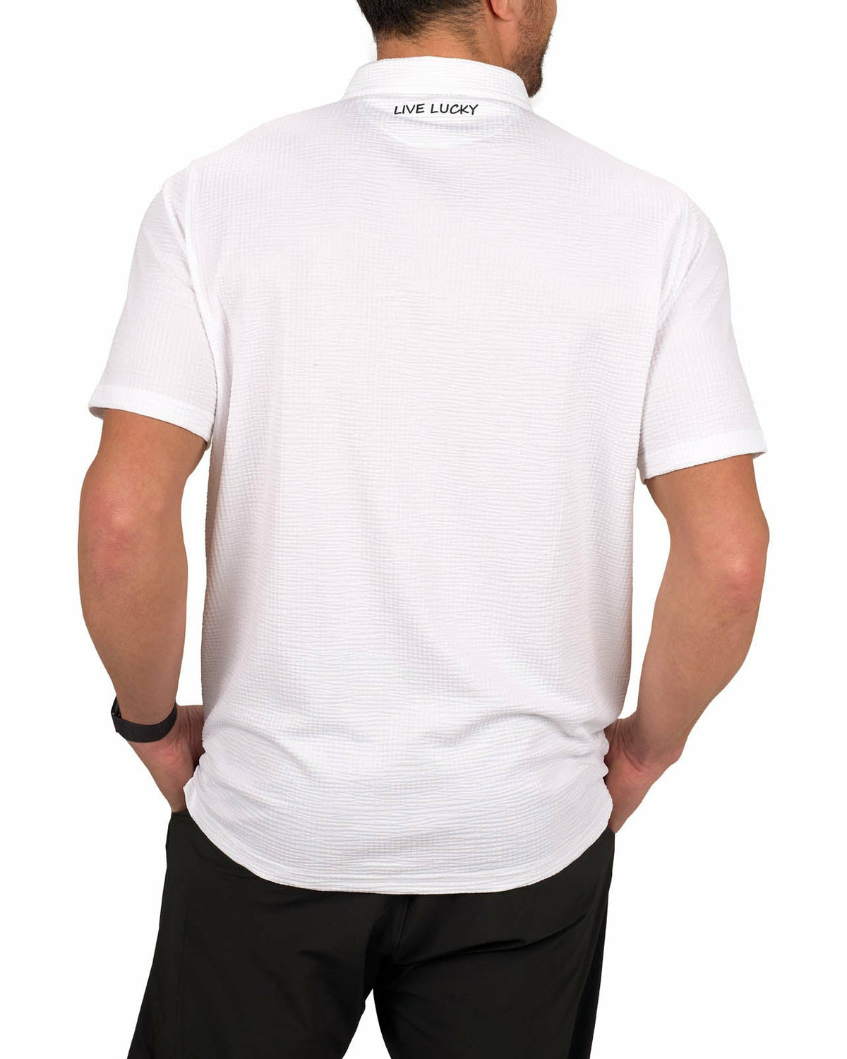 Men's White Textured Interlock Golf or Business Polo