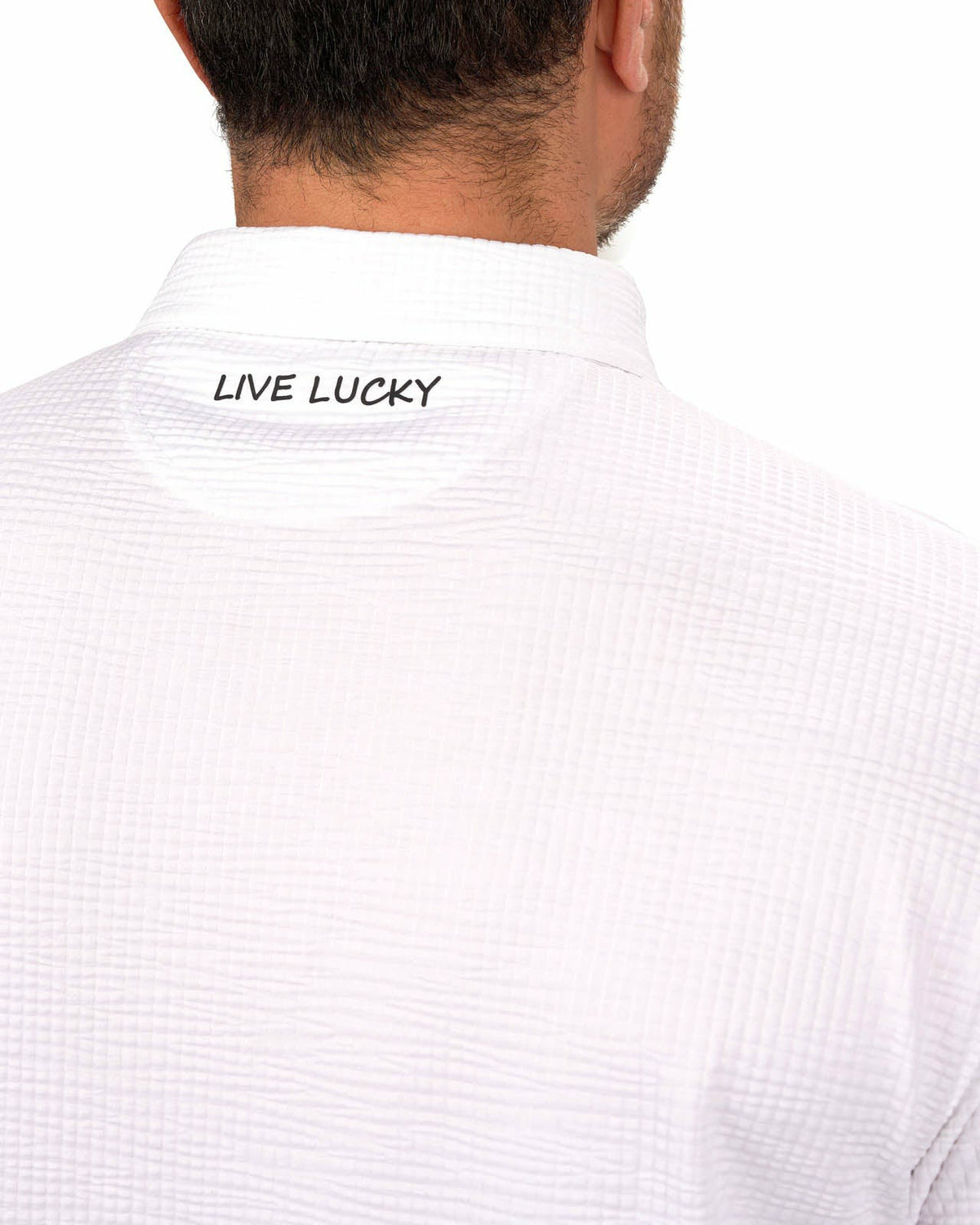 Men's White Textured Interlock Golf or Business Polo