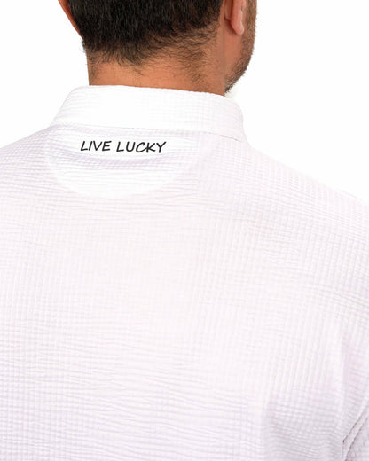 Men's White Textured Interlock Golf or Business Polo