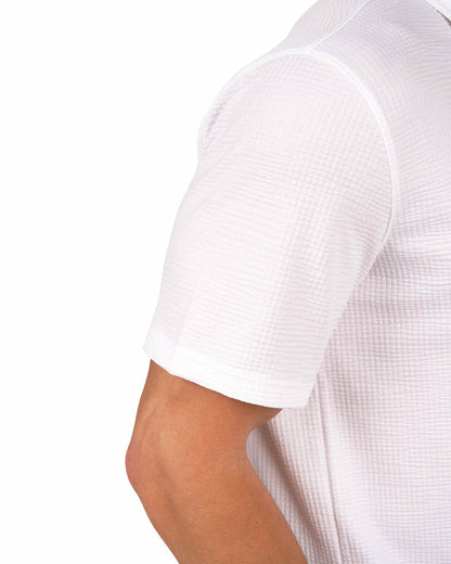 Men's White Textured Interlock Golf or Business Polo