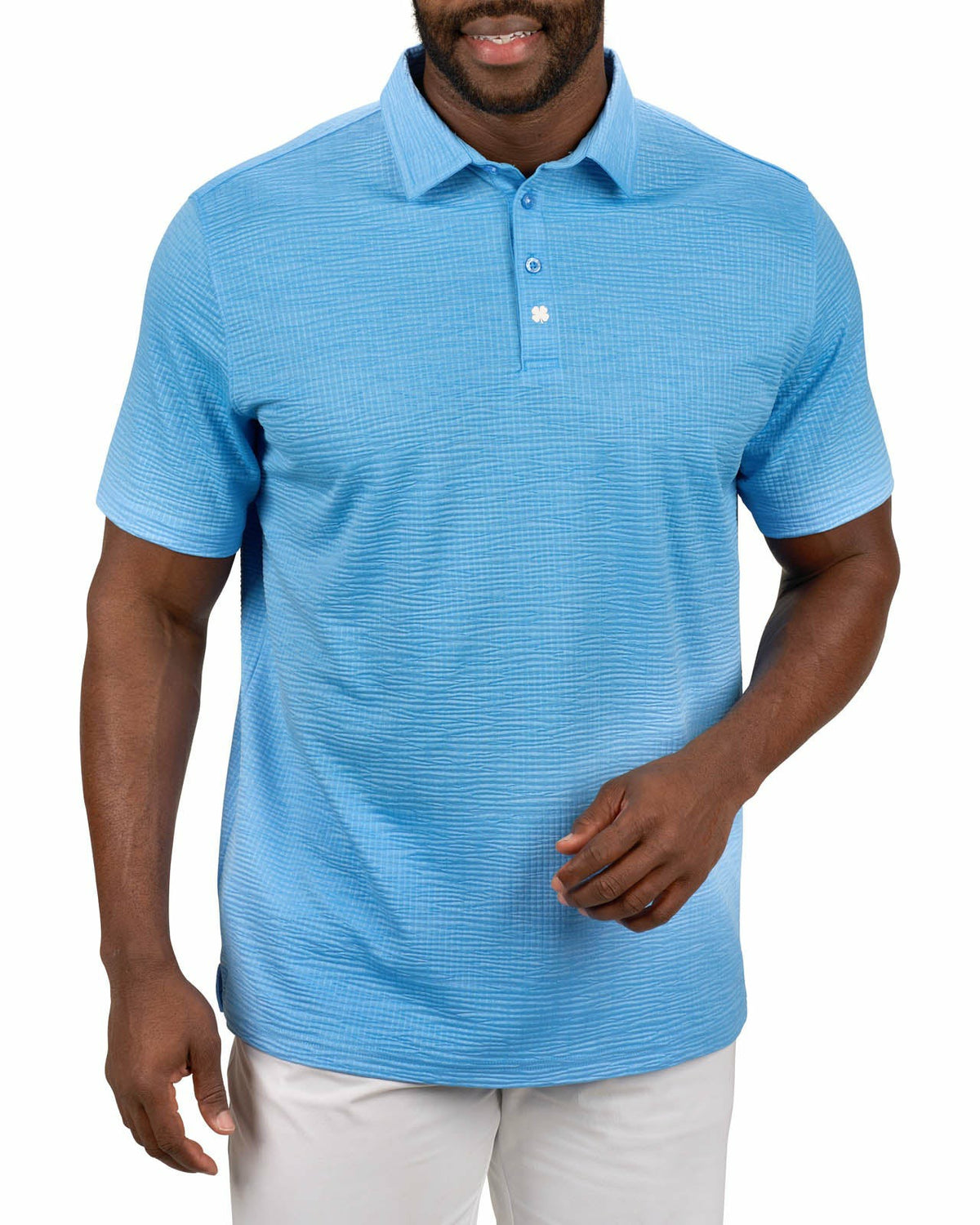 Men's Blue Textured Interlock Golf or Business Polo