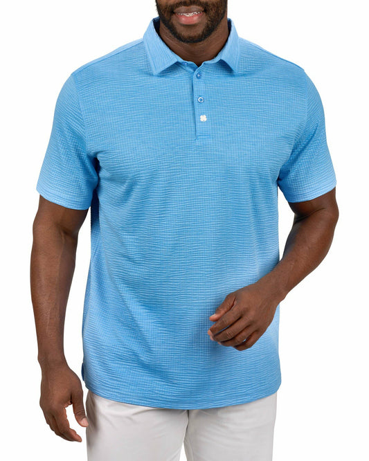 Men's Blue Textured Interlock Golf or Business Polo