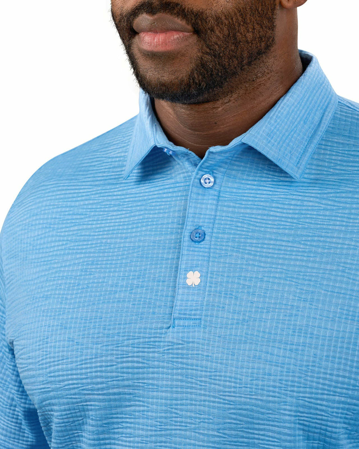 Men's Blue Textured Interlock Golf or Business Polo