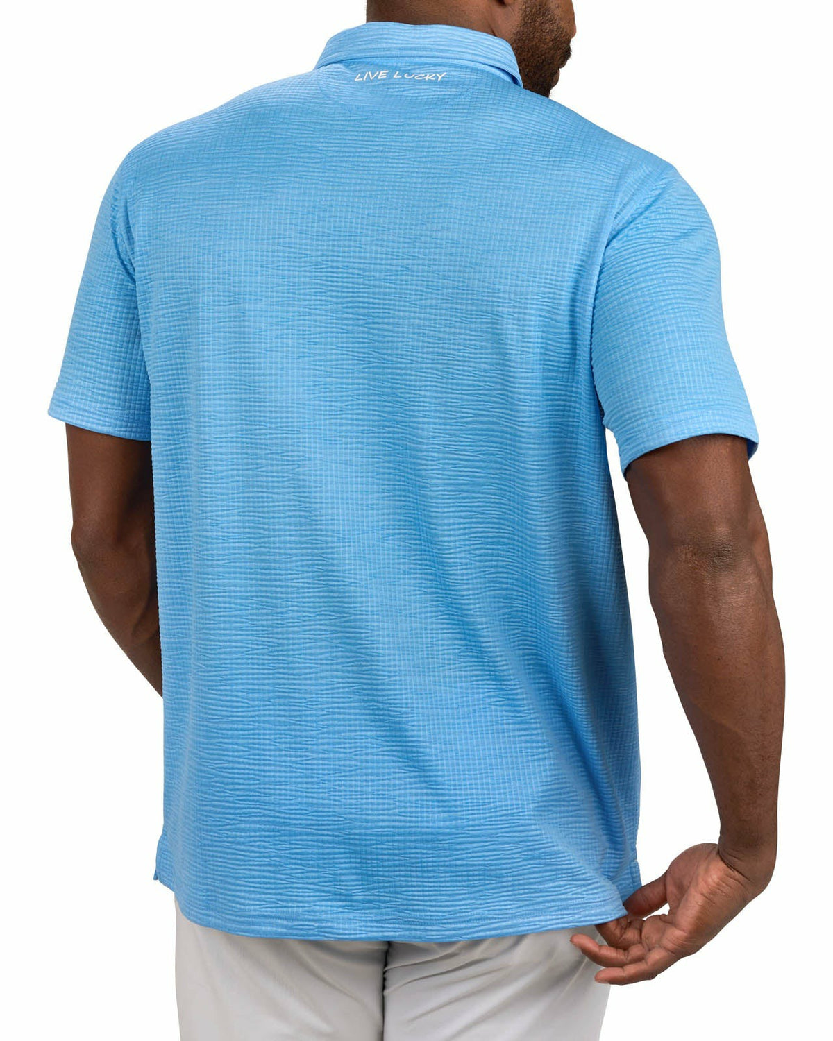 Men's Blue Textured Interlock Golf or Business Polo