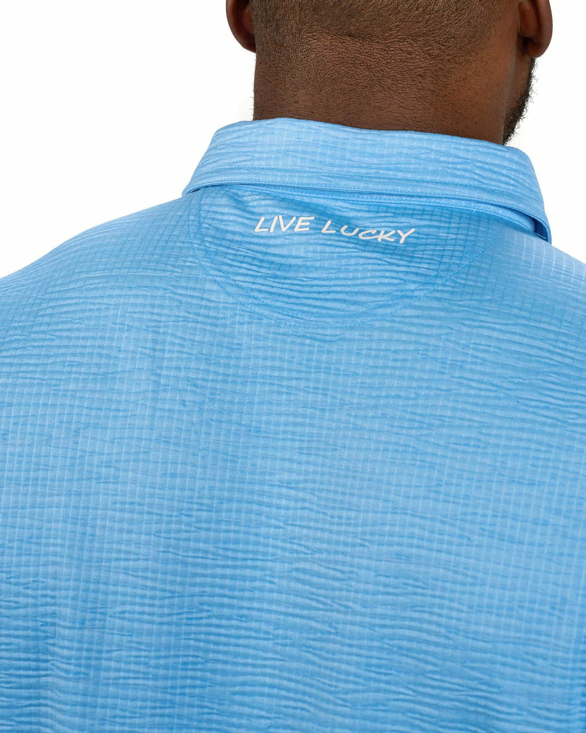 Men's Blue Textured Interlock Golf or Business Polo