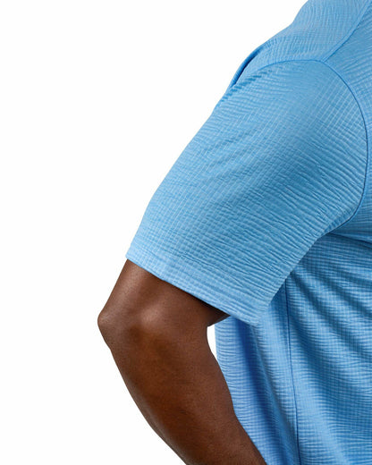 Men's Blue Textured Interlock Golf or Business Polo